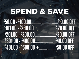 the more you spend the bigger discount you get. See servicer for details.