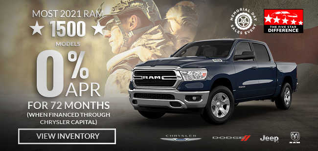 0% APR Financing for 72 Months on most 2021 Ram 1500 models
