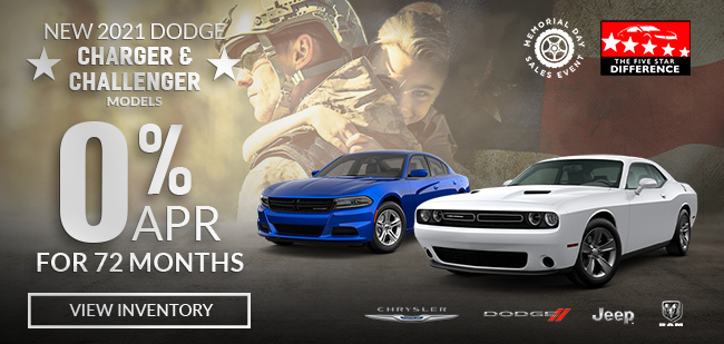 0% APR Financing for 72 Months on select New 2021 Dodge Charger and Challenger models