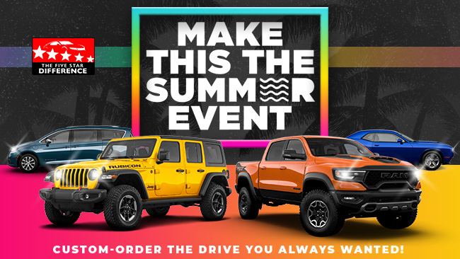 promotional offer showing two new vehicles