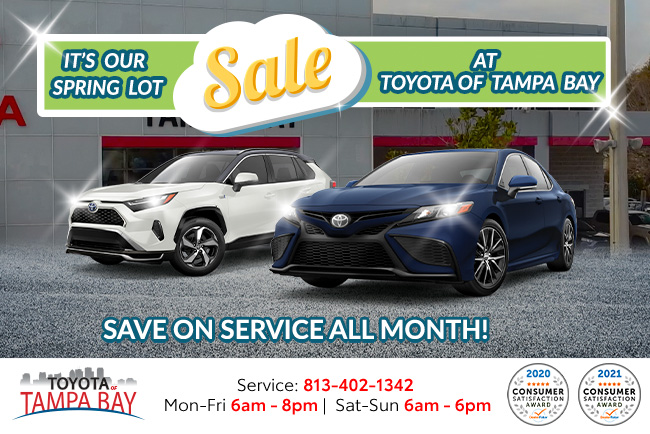 it's our spring lot sale at Toyota of Tampa Bay, save on service all month