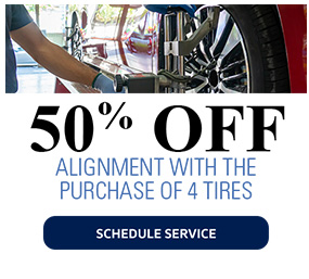 50 percent off alignment with purchase of 4 tires