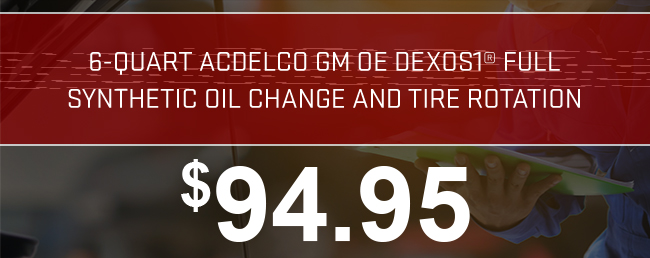 6-quart Acdelco GM DEXOS1 Full synthetic Oil Change and tire rotation