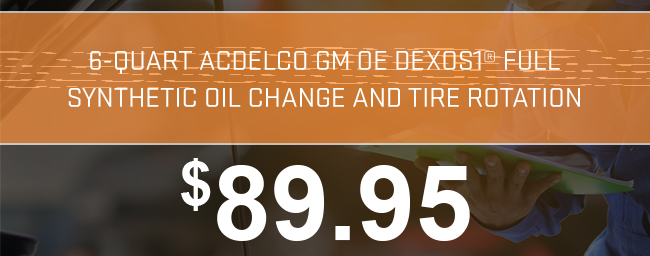 6-quart Acdelco GM DEXOS1 Full synthetic Oil Change and Tire Rotation