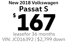 New 2018 VW Passat S $167 per month