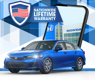 Blue Honda and Lifetime Warranty badge
