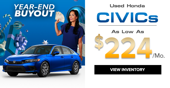 Used Honda Civics as low as $224 per month