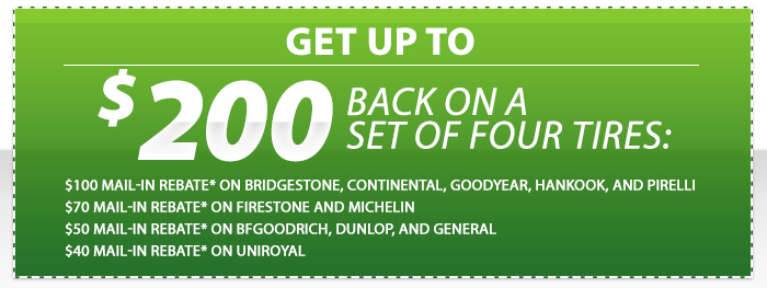GET UP TO $200 BACK ON A SET OF FOUR TIRES