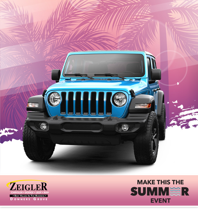 Promotional offer from Zeigler CDJR featuring blue Jeep
