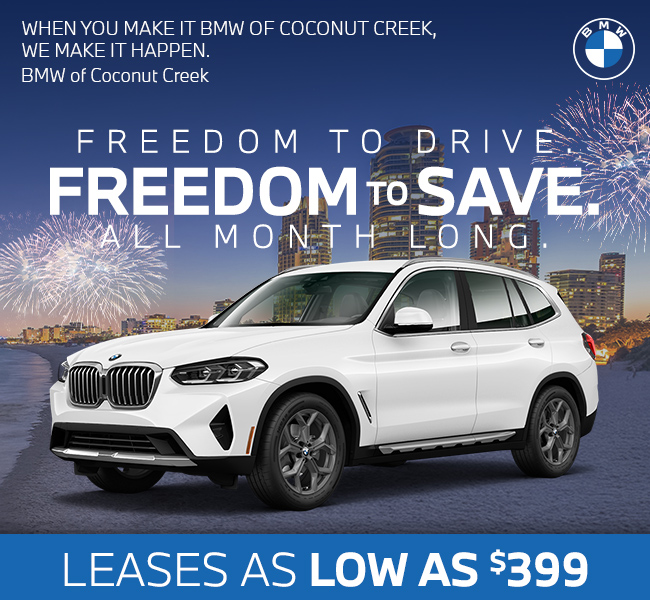 Freedom to drive, freedom to save, all month lone at BMW of Coconut Creek