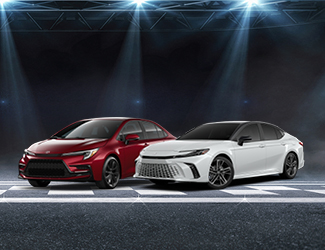 Side by side images of a 2026 Toyota Camry and a Corolla