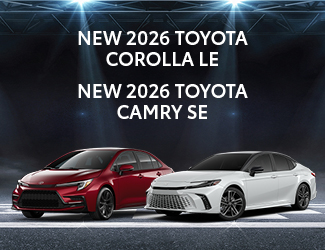 Side by side images of a 2026 Toyota Camry and a Corolla