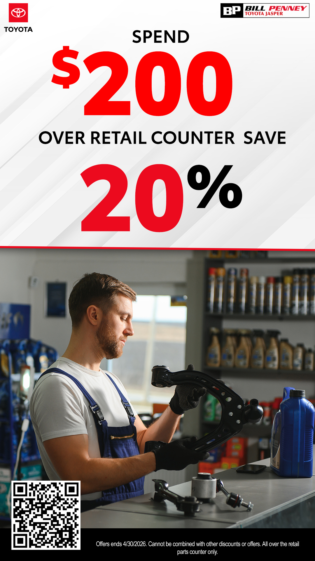 Spend $200 over retail counter save 20 precent