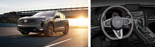 interior and exterior split image of a Acura RDX