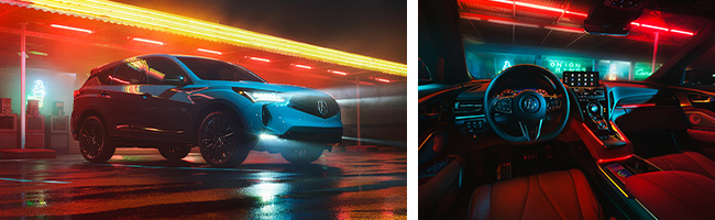interior and exterior split image of a Acura RDX
