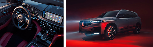 interior and exterior split image of a Acura MDX