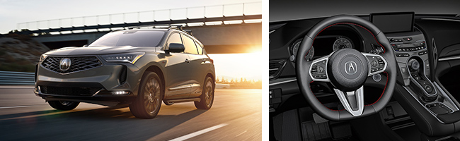interior and exterior split image of a Acura RDX