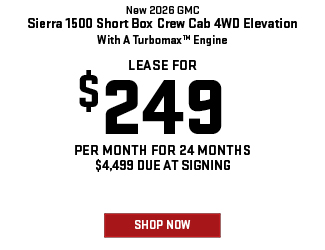 2025 GMC Sierra 1500 Short Box Crew Cab 4WD Elevation With A Turbomax Engine offer