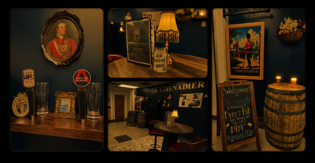 Bar items from the pub where Grenadier was born