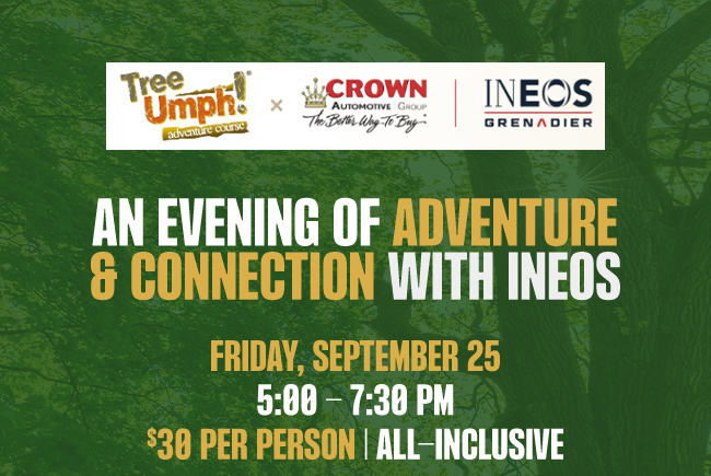 An evening of adventure and connection with INEOS - Friday September 25 5-7pm $30 per person all Inclusive
