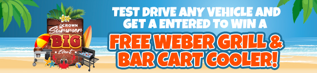 test drive any vehicle and get entered to win a free Weber grill and bar cart cooler