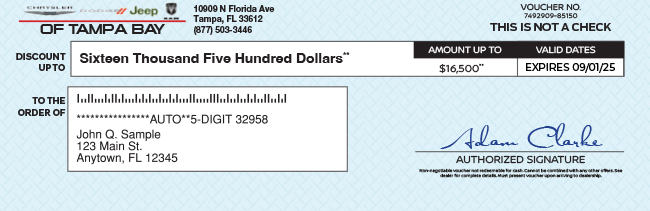$16500 Event Voucher at CDJR of Tampa Bay