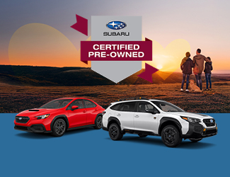 Certified Pre-Owned Subaru cars parked in a campground