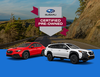Certified Pre-Owned Subaru cars parked in a campground