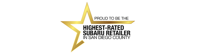 Proud to be the Hightest-rated Subaru retailer in San Diego County