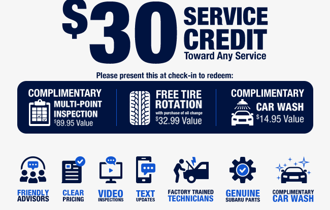 Moore Subaru Service $30 Service Credit