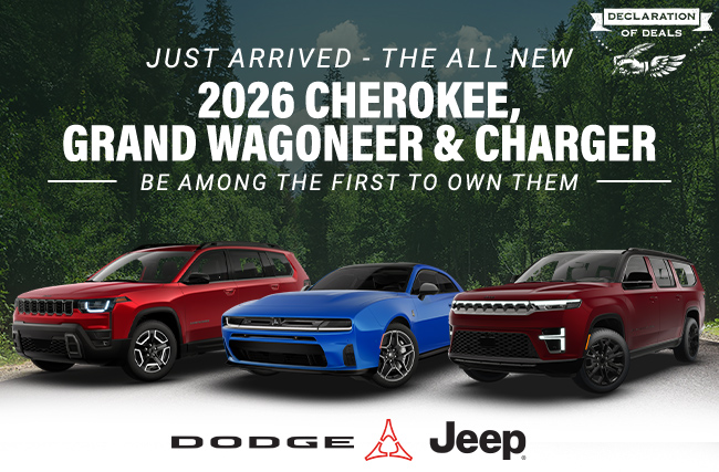 Just arrived - the all new 2026 Cherokee, Grand Wagoneer and Dodge Charger be among the first to own them