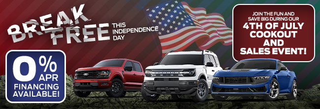 Break free this independence day - join the fun and save big during our 4th of July cookout and sales event