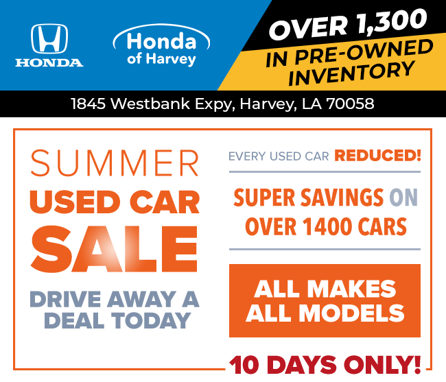 Honda of Harvey - Used Car sales event - Summer USed Car Sale - Drive away a deal today