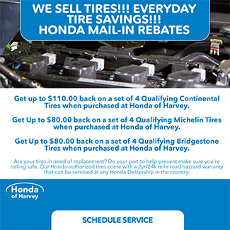 We sell tires - everyday tire savings - honda mail-in rebates