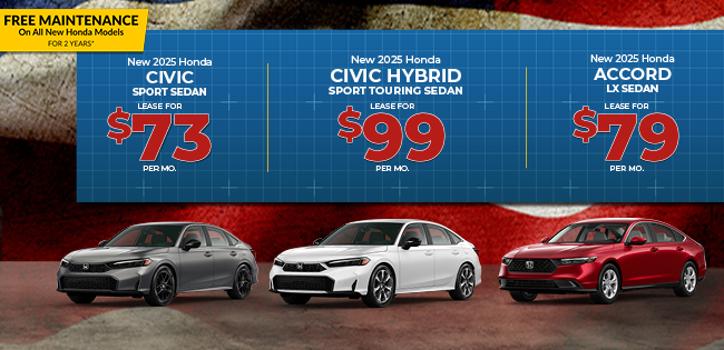 2025 Honda Civic sport sedan and Honda Civic Hybrid and 2025 Honda Accord offer