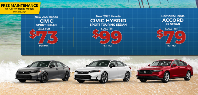 2025 Honda Civic sport sedan and Honda Civic Hybrid and 2025 Honda Accord offer