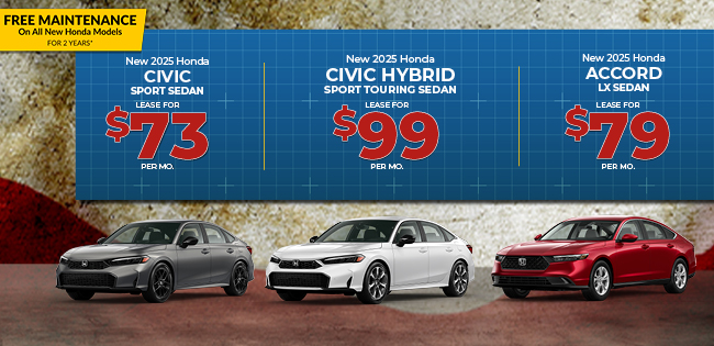 2025 Honda Civic sport sedan and Honda Civic Hybrid and 2025 Honda Accord offer