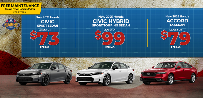 2025 Honda Civic sport sedan and Honda Civic Hybrid and 2025 Honda Accord offer