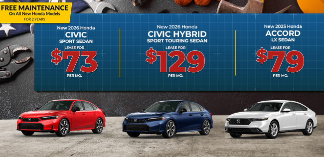 2025 Honda Civic sport sedan and Honda Civic Hybrid and 2025 Honda Accord offer