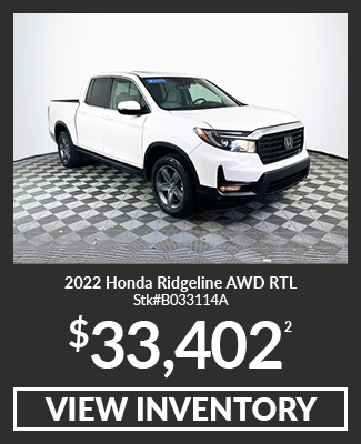 Certified Pre-Owned 	2022	Honda	Ridgeline	AWD RTL