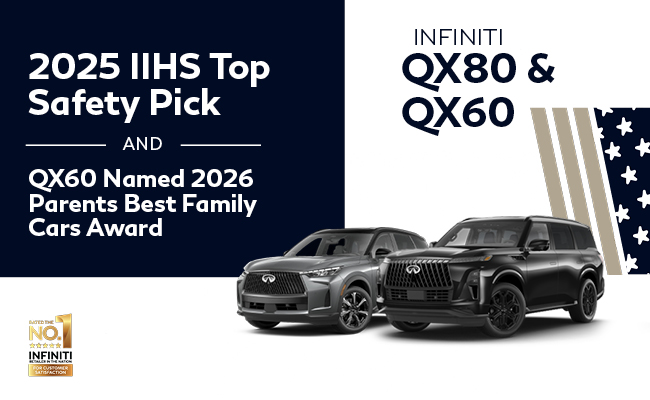 2025 IIHS top Pick and QX60 named 2026 parents best family car awards - INFINITI QX80 and QX60 Sport offer
