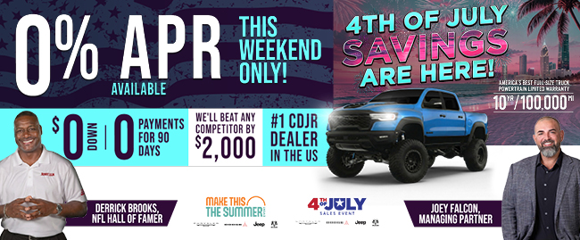 0% APR This 4th of July Weekend Sales event at Jerry Ulm Chrysler Dodge Jeep RAM