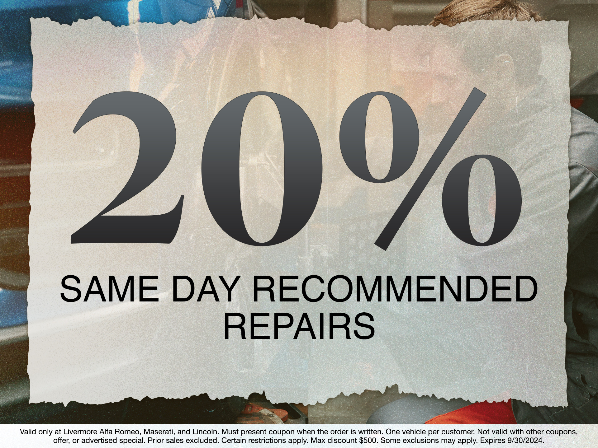 20% off same day recommended repairs