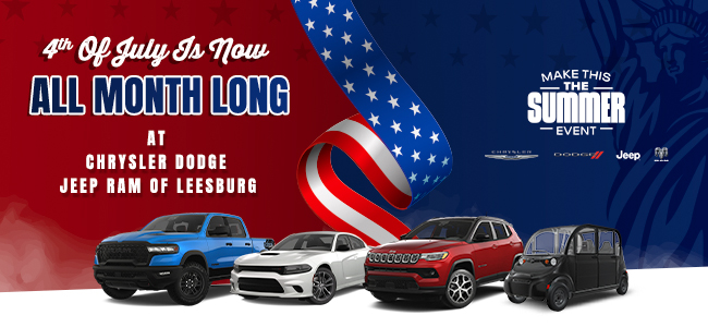 4th of july is now all month long at Chrysler Dodge Jeep RAM of Leeburg