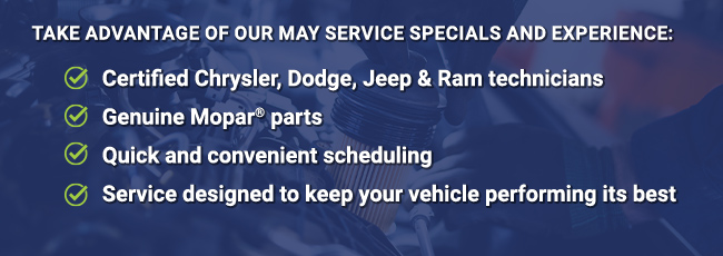 Take advantage of our May service specials and experience