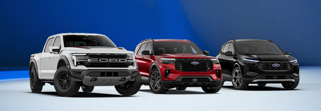 a Ford lineup of a truck and two vehicles