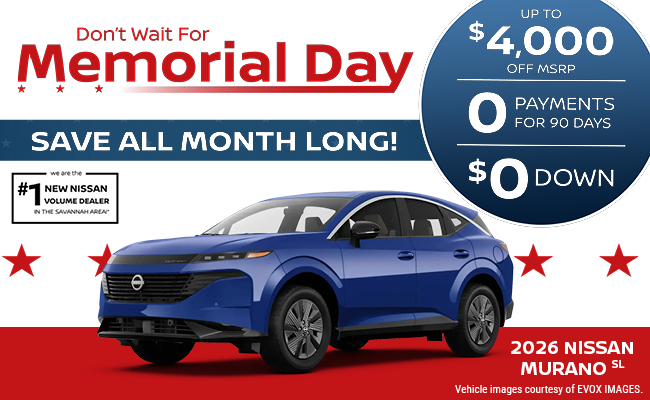 Memorial Day savings at Vaden Nissan Savannah