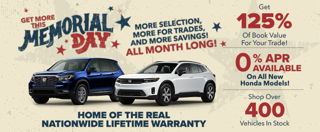 Memorial Day all month long at Westshore Honda