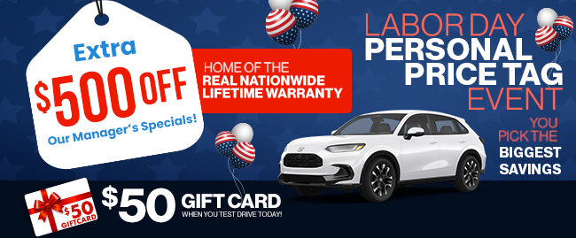 Extra $5000 Off our Manager's Specials $50 when you test drive at Westshore Honda's Pre-Owned Summer Savings Spree Home of the Lifetime Warranty