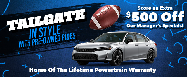 tailgate in style with pre-owned rides - Home of the real Nationwide lifetime warranty at Westshore Honda